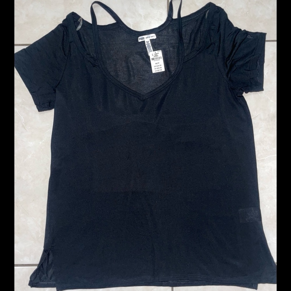 PINK V-Neck T-Shirt with Cut-Out Shoulders